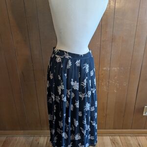 Floral Navy and White Silky Skirt
